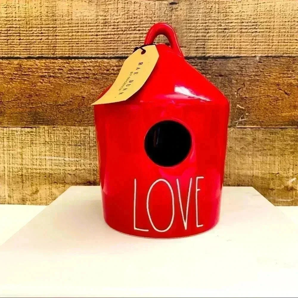 NWT Rae Dunn Red LOVE Birdhouse - Picture 1 of 5